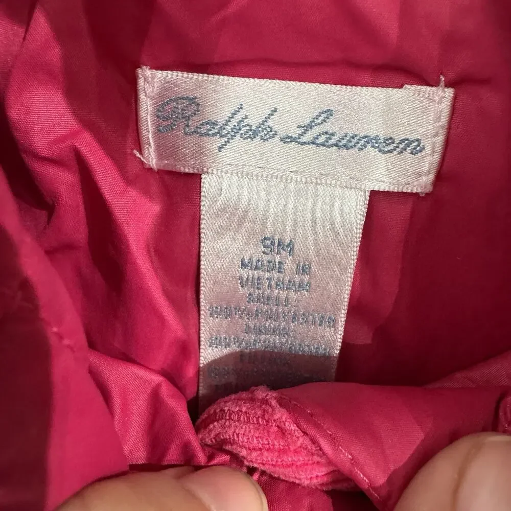 Ralph Lauren Girls Sz 9M Lot of 2 Items Quilted Jacket and Snap Outfit Pink